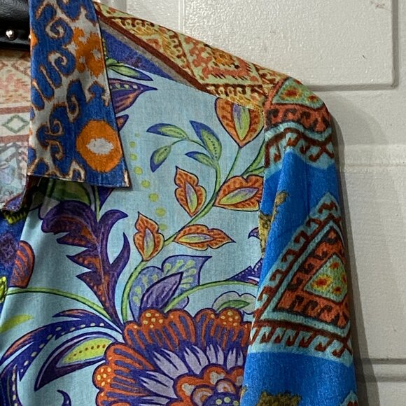 Avani Del Amour Sz S Shirt Tunic Long Sleeve Multicolor Patchwork Mixed Print - Picture 3 of 7